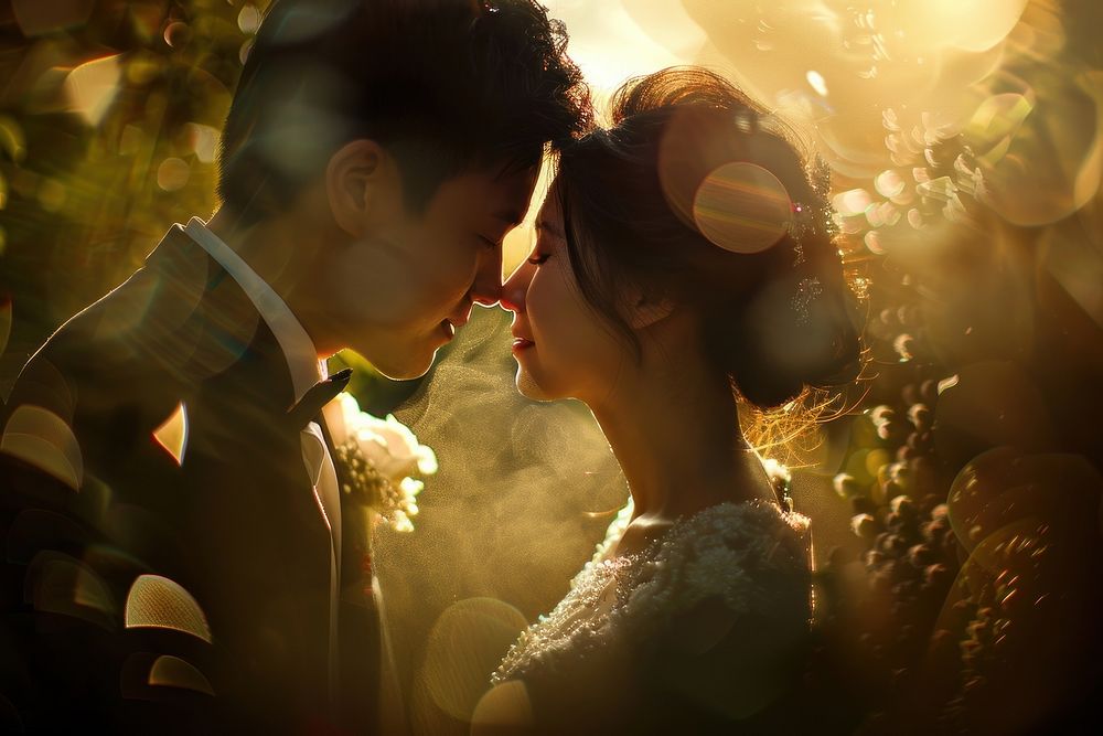 Asian wedding couple kiss photography happy bridegroom.
