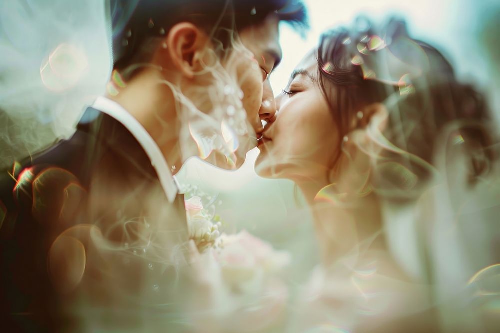 Asian wedding couple kiss photography bridegroom portrait.