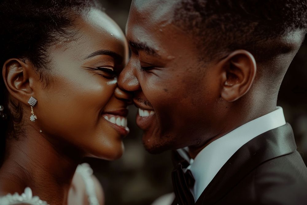 Black wedding couple kiss photography happy accessories.