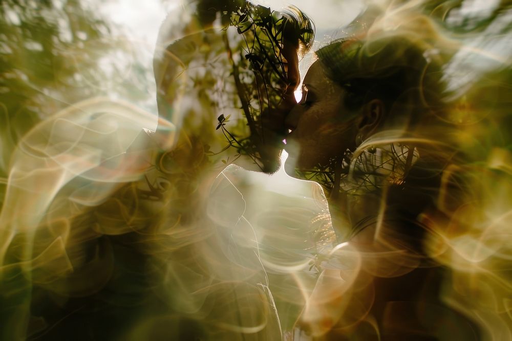 Couple kiss photography vegetation romantic.