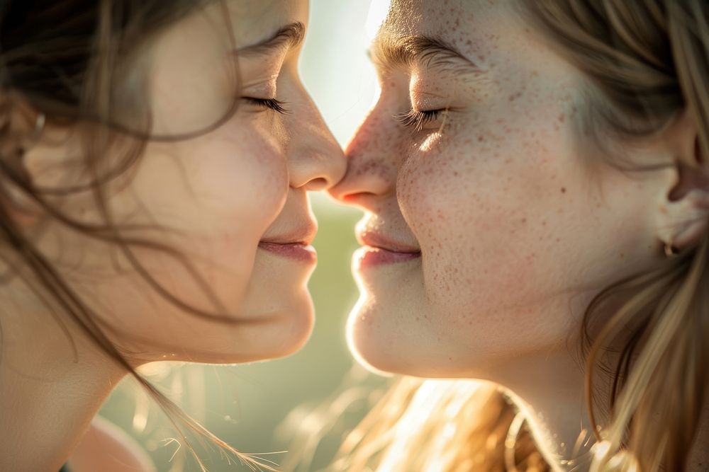 Happy daughter Kissing Mother Cheek photography kissing portrait.
