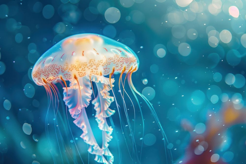 Photo of jellyfish under ocean invertebrate animal sea life.