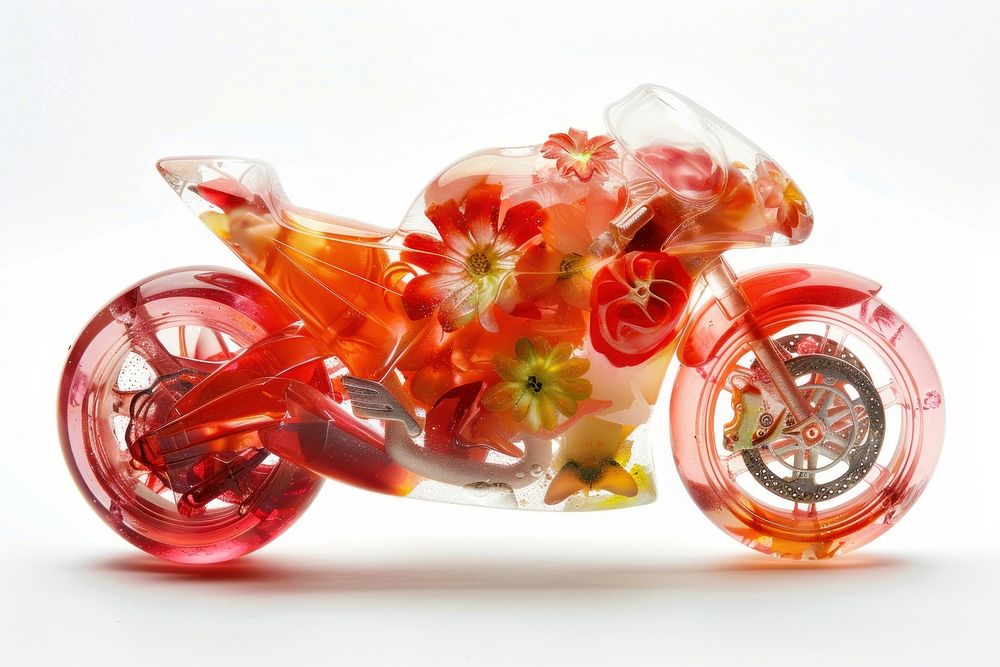 Flower resin motorcycle shaped art transportation graphics.