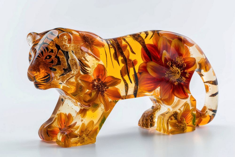 Flower resin tiger shaped art handicraft figurine.