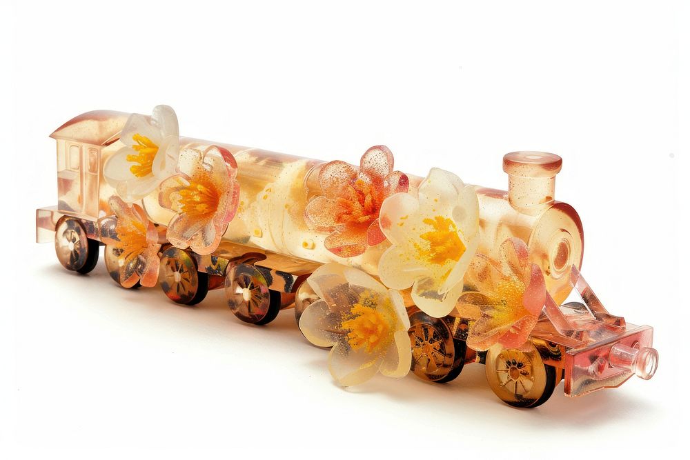 Flower resin train shaped art transportation porcelain.