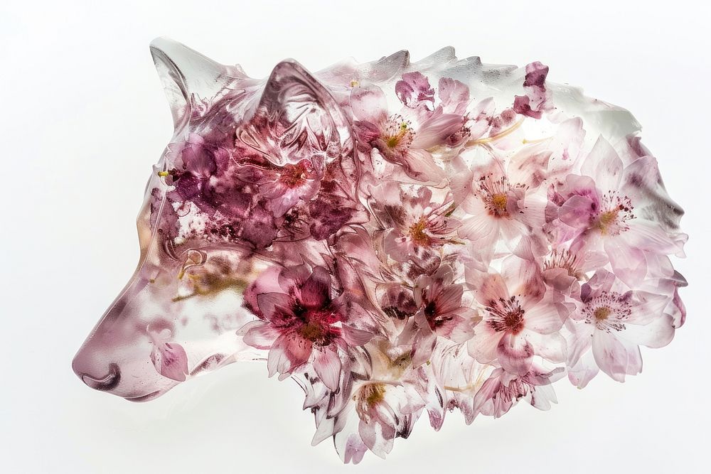 Flower resin wolf shaped art blossom person.