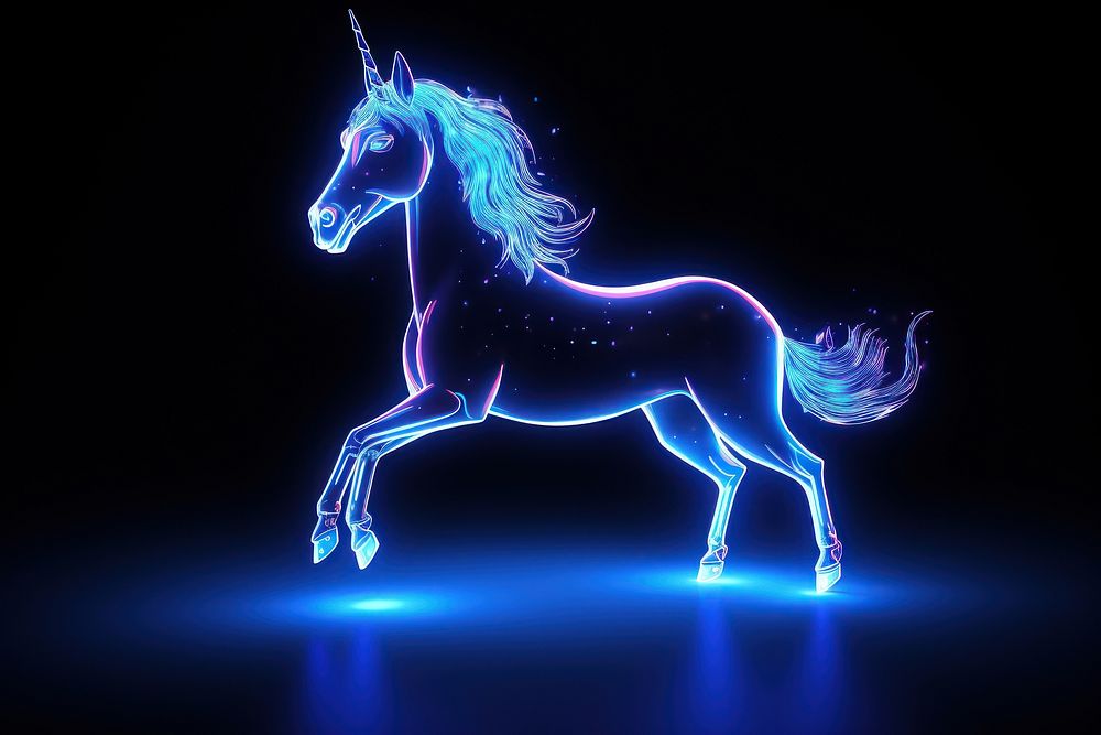 Unicorn line icon light neon animal.