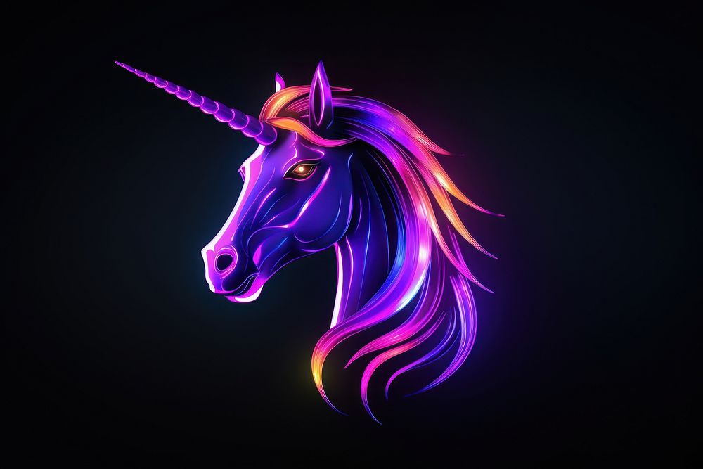 Unicorn line icon bonfire purple animal.