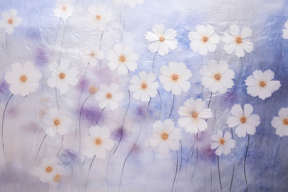 Mulberry blue daisy paper petal asteraceae painting.