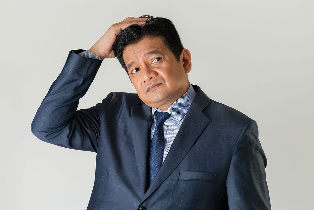 Filipino Stressed businessman touching his head portrait photo photography.