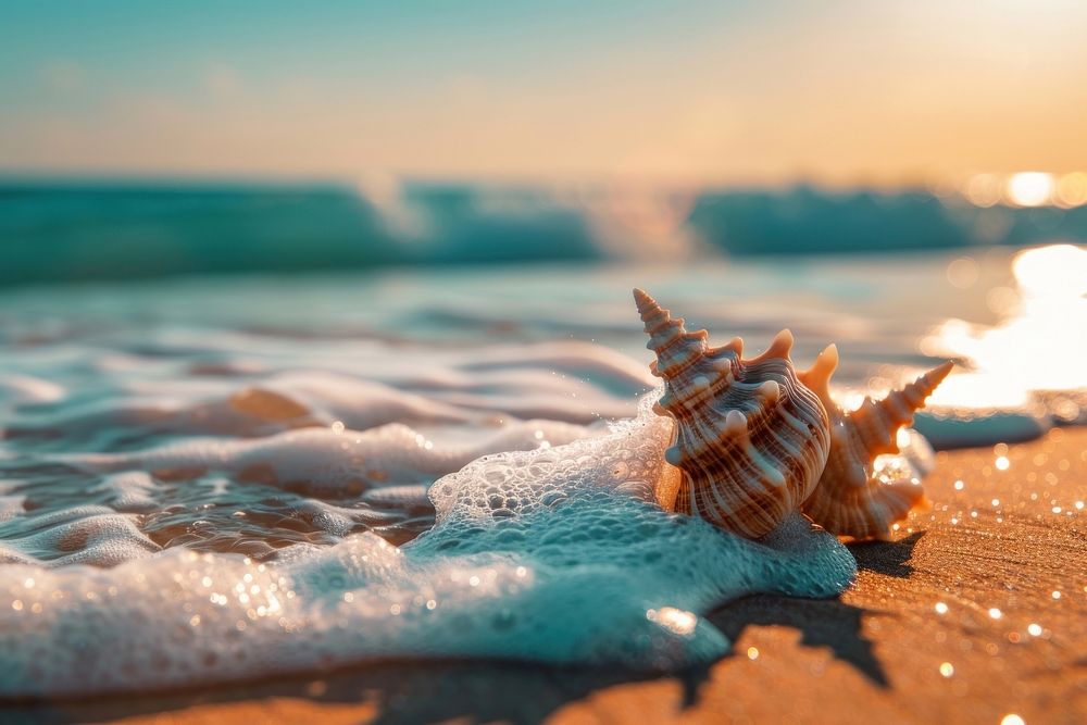 Seashell on the beach invertebrate outdoors animal.