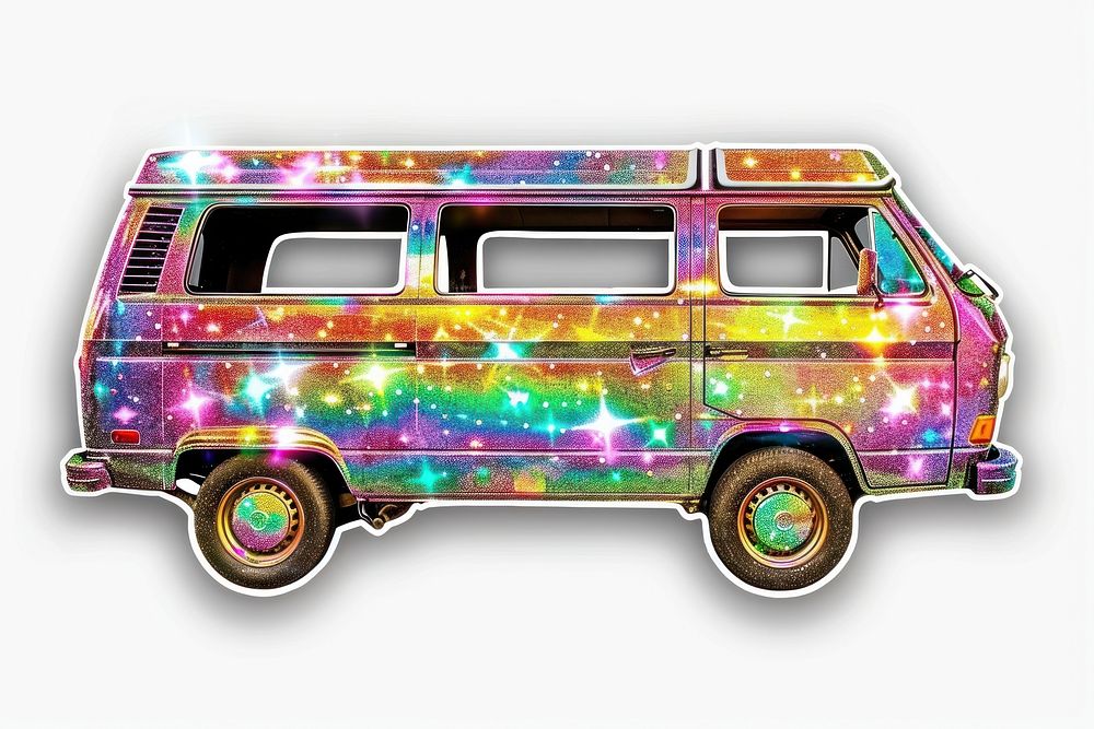Glitter hippy van flat sticker transportation electronics automobile.