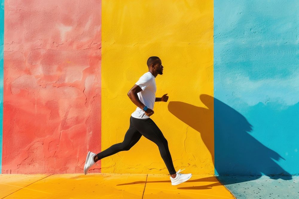 Black man running jogging person human.
