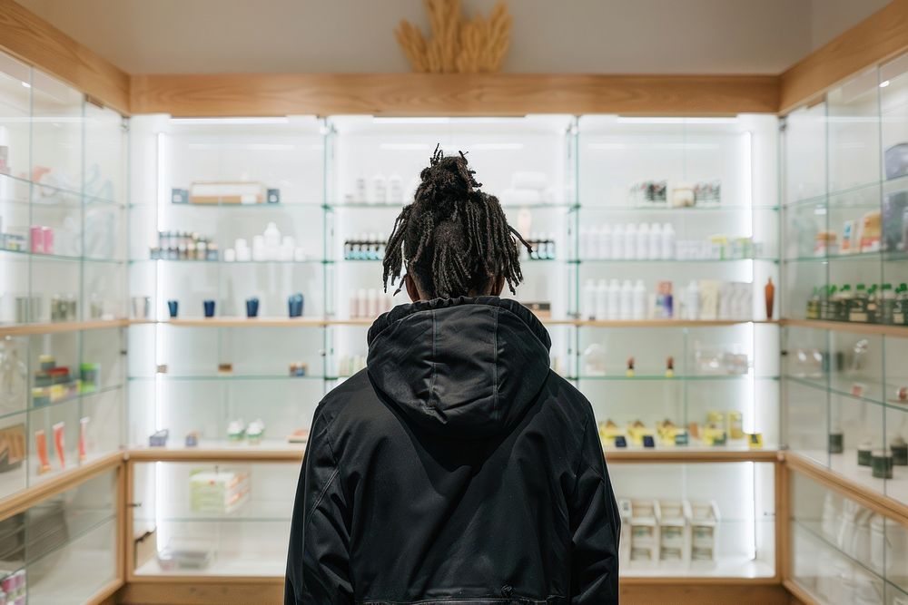 Happy black man in cannabis shop person human.