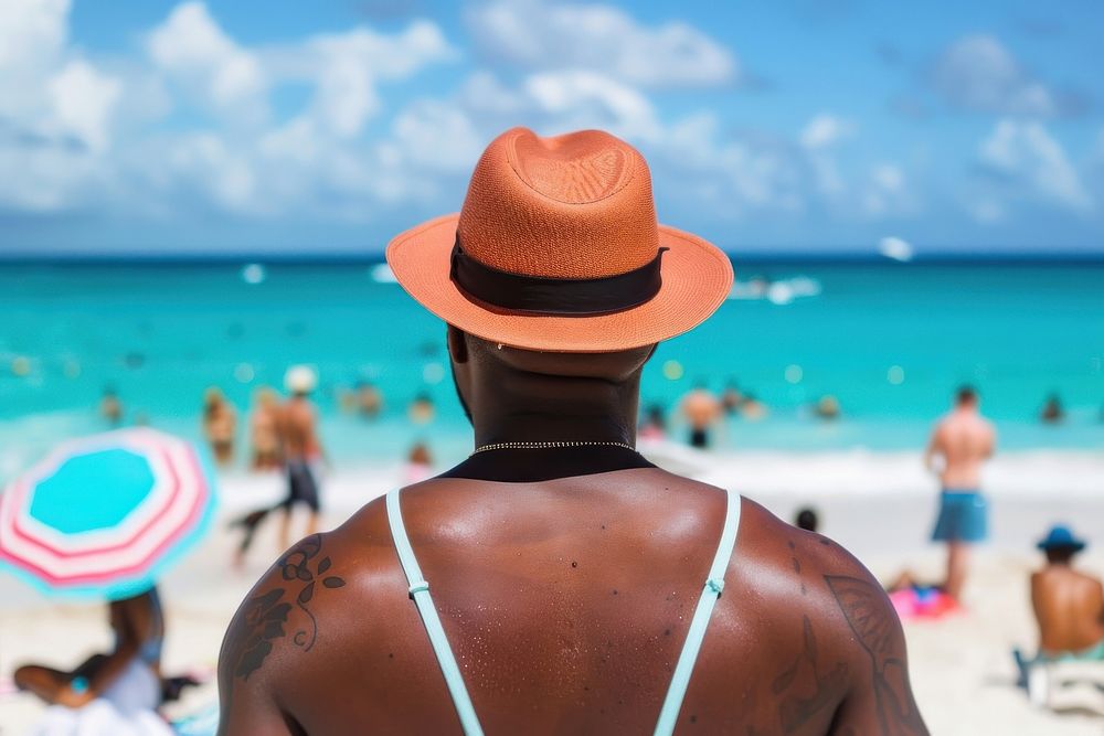 Happy black man vacation accessories accessory shoulder.