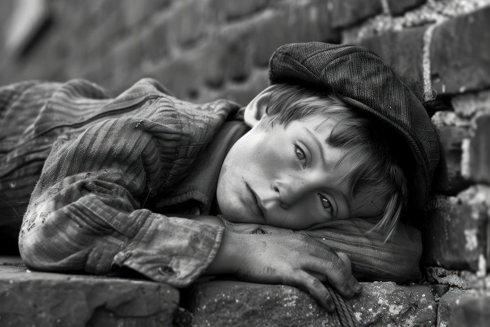 Poverty kid portrait photography architecture clothing.