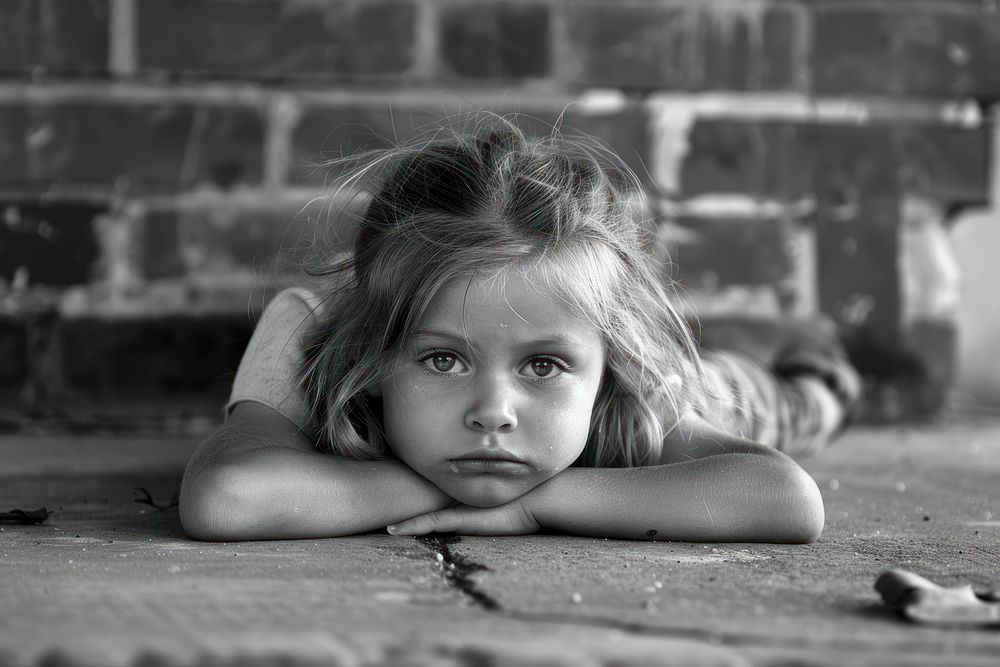 Poverty kids portrait photography worried person.