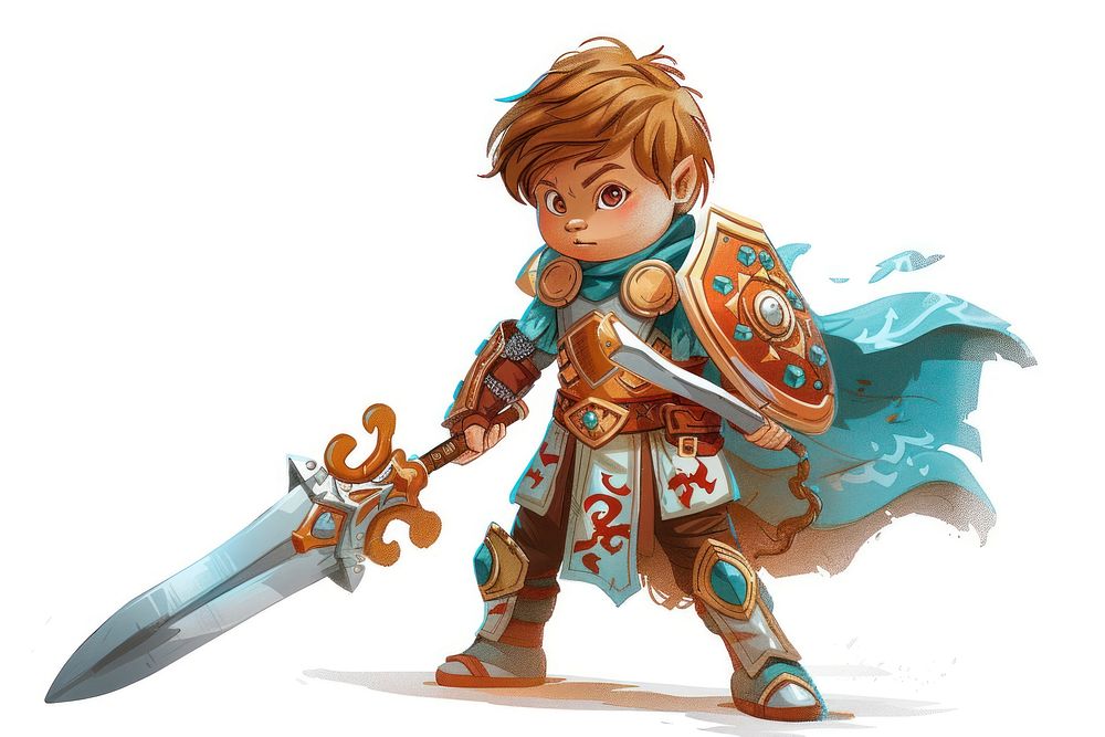 Boy in warrior costume weaponry person dagger.