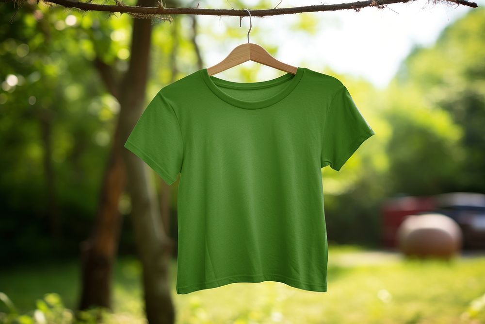 Hanging green t-shirt mockup psd
