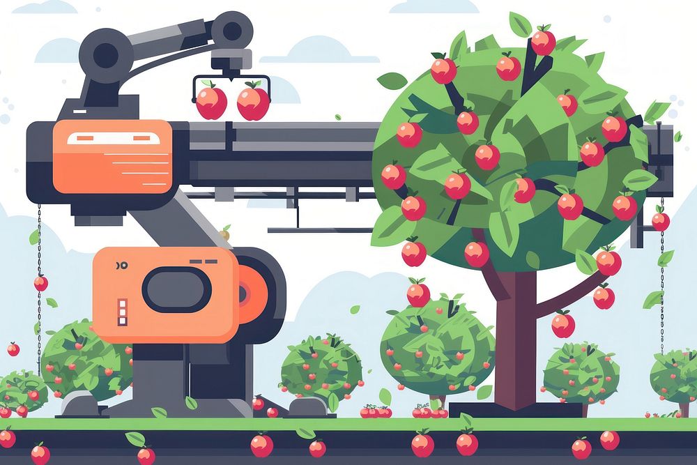 Tree flat smart farm machine bulldozer graphics.