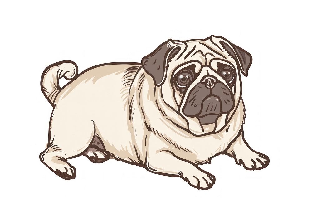 Hand-drawn sketch pug animal canine mammal.