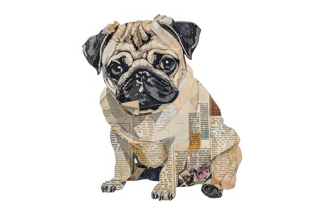 Craft collage pug wildlife animal canine.