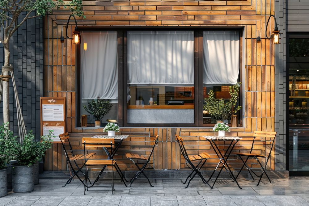 Coffee shop window mockup architecture electronics restaurant.