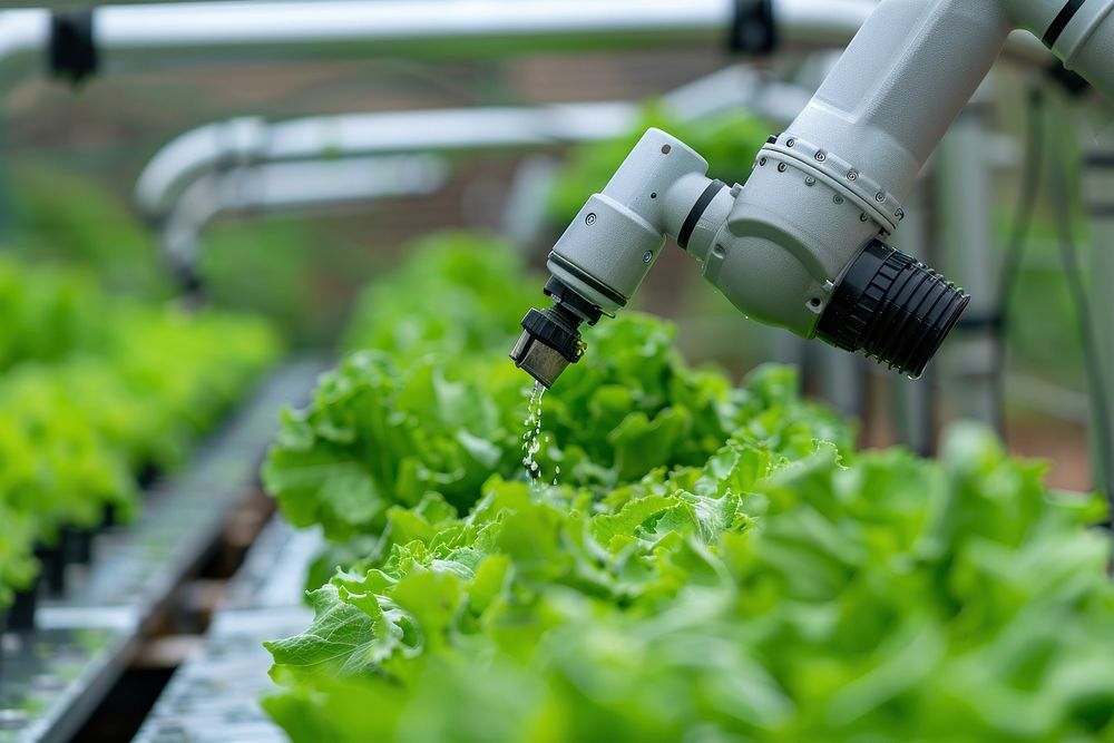 Smart robotic farmers plant gardening vegetable.