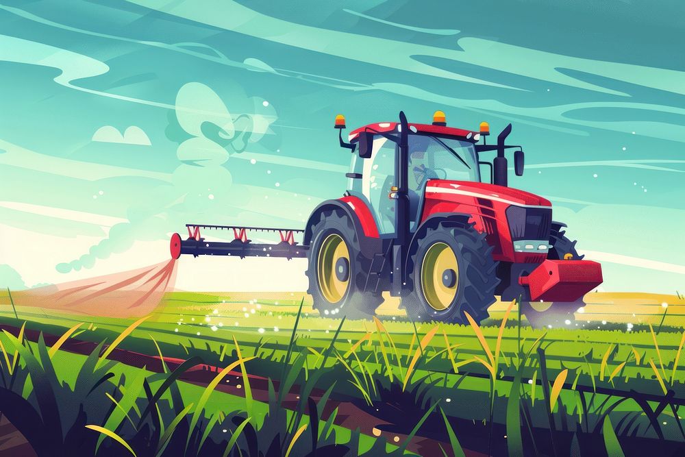 Smart farming Illustrations tractor field transportation.