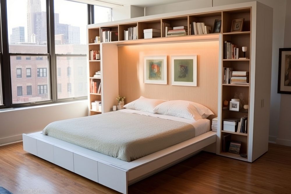 Bed that folds seamlessly art furniture bookshelf.