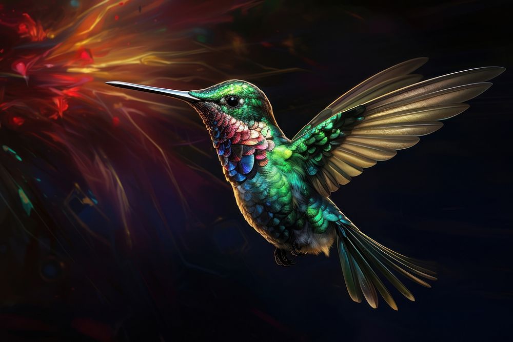 Hummingbird hovering in mid-air animal.