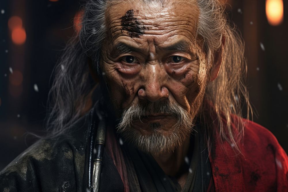 Elderly samurai warrior photo face photography.