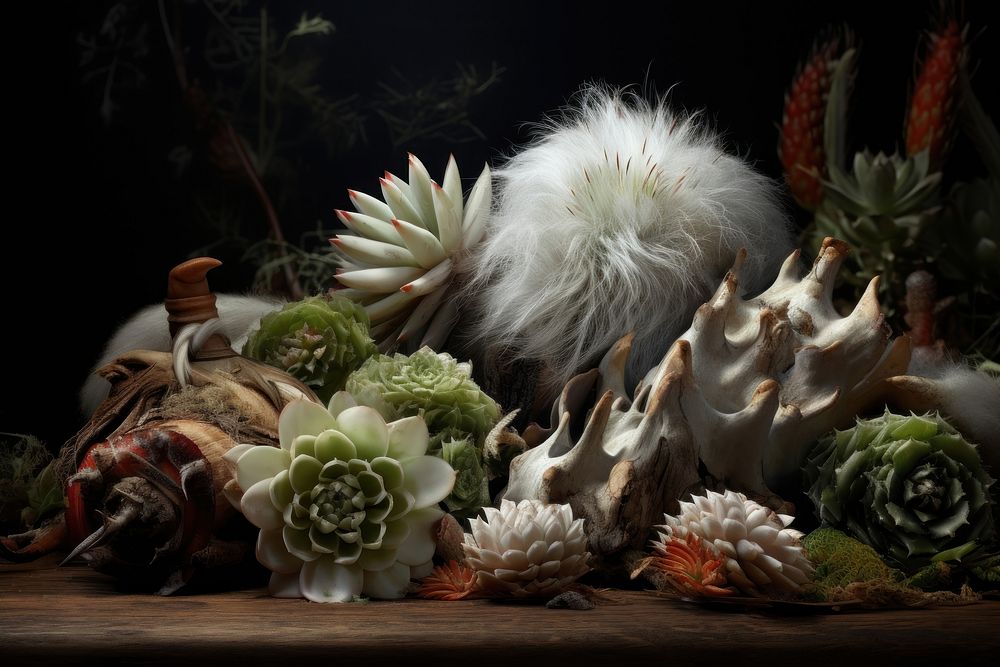 Collection of hairy succulents pineapple blossom produce.