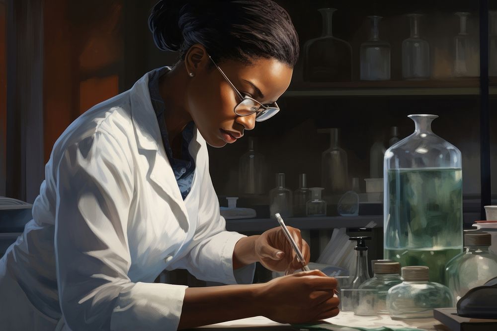 Black female pharmacist scientist person human.