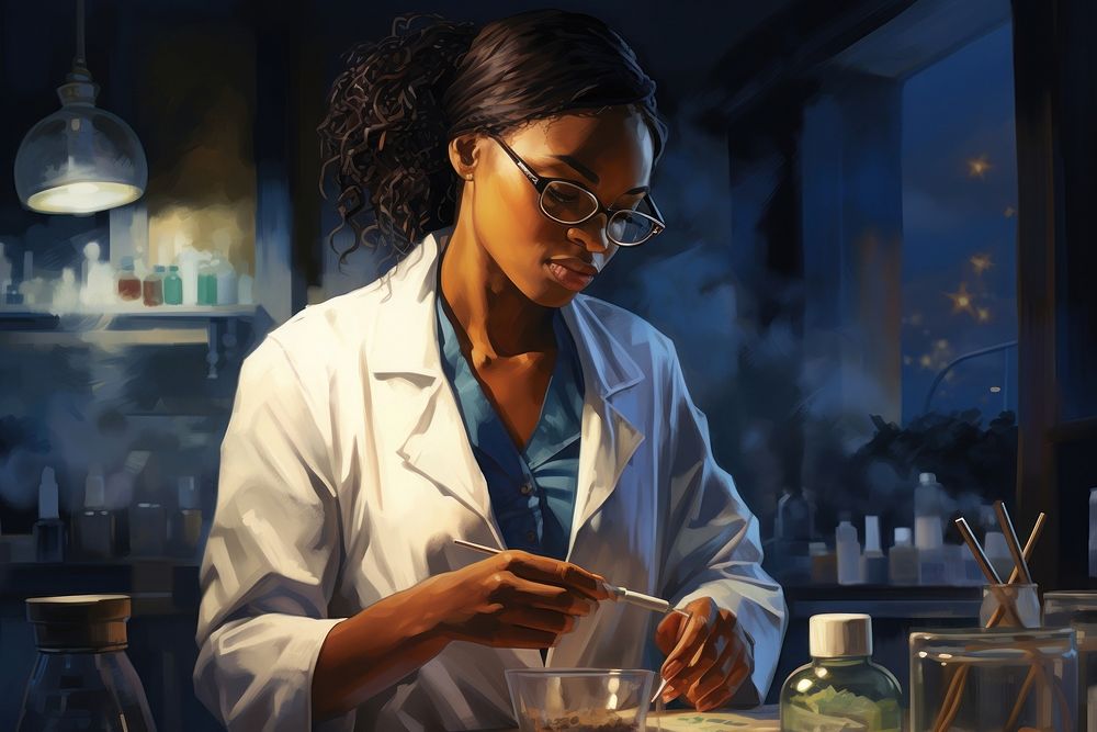 Black female pharmacist scientist person human.