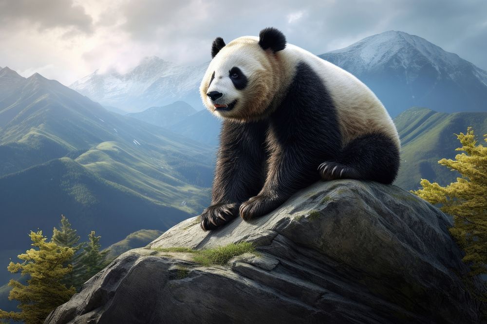 Giant panda sitting wildlife outdoors animal.