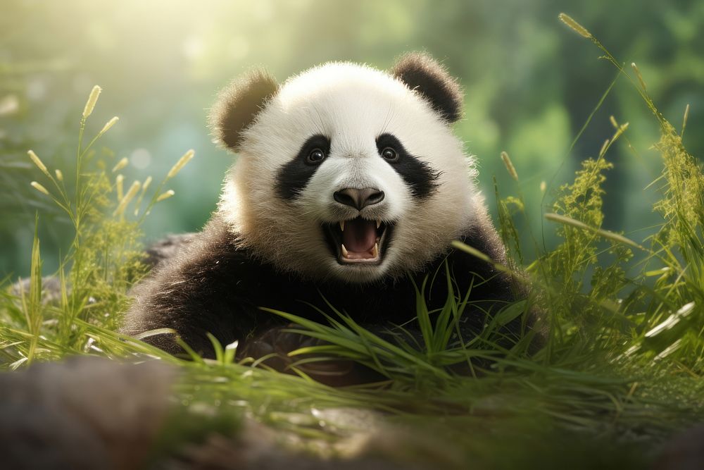 Fluffy panda cub wildlife animal mammal.