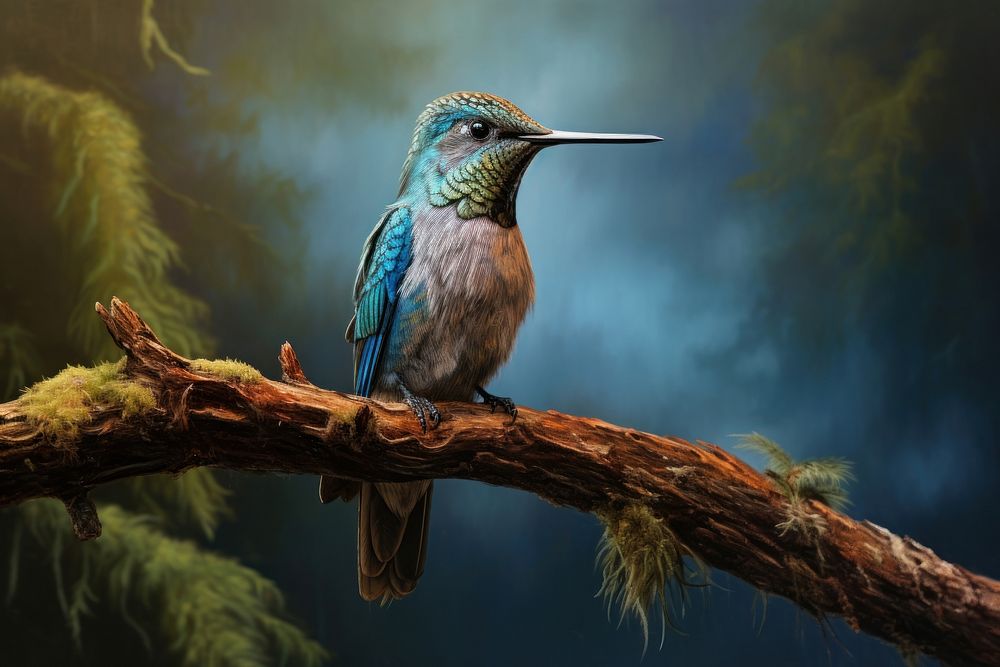 Hummingbird perched on a branch animal beak jay.