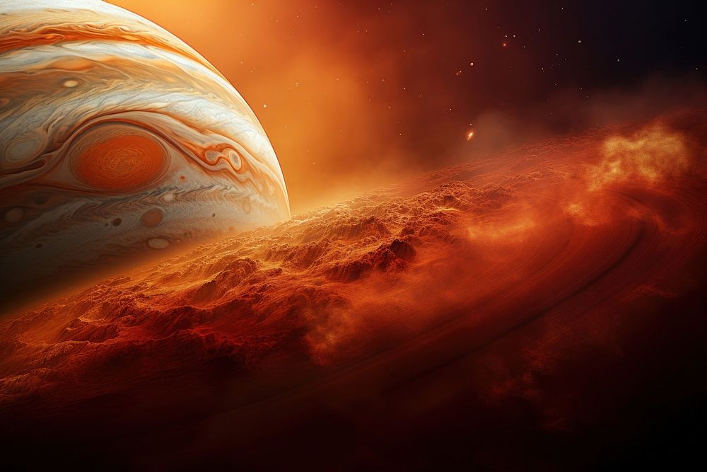 Jupiter-like gas giant with a swirling Great Red Spot moon astronomy universe.