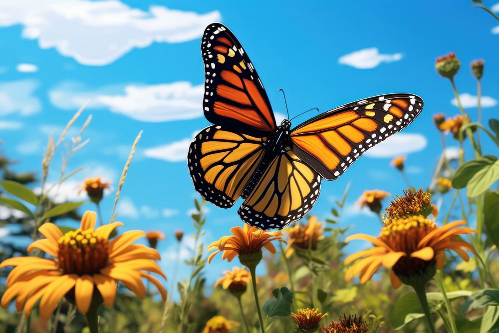 Monarch butterfly with large orange and black wings monarch flower invertebrate.