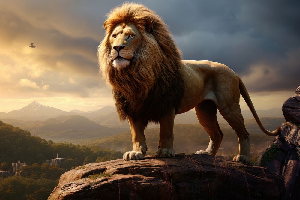 Majestic lion with a flowing mane wildlife outdoors animal.