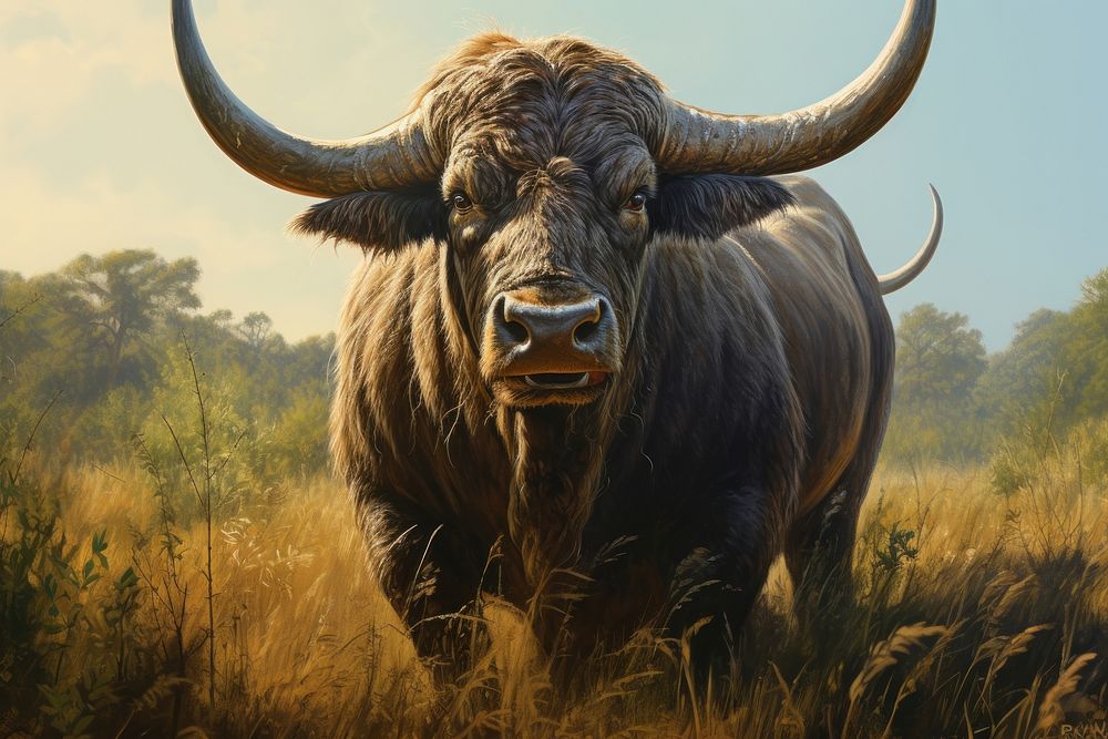 Massive bull standing livestock longhorn wildlife.