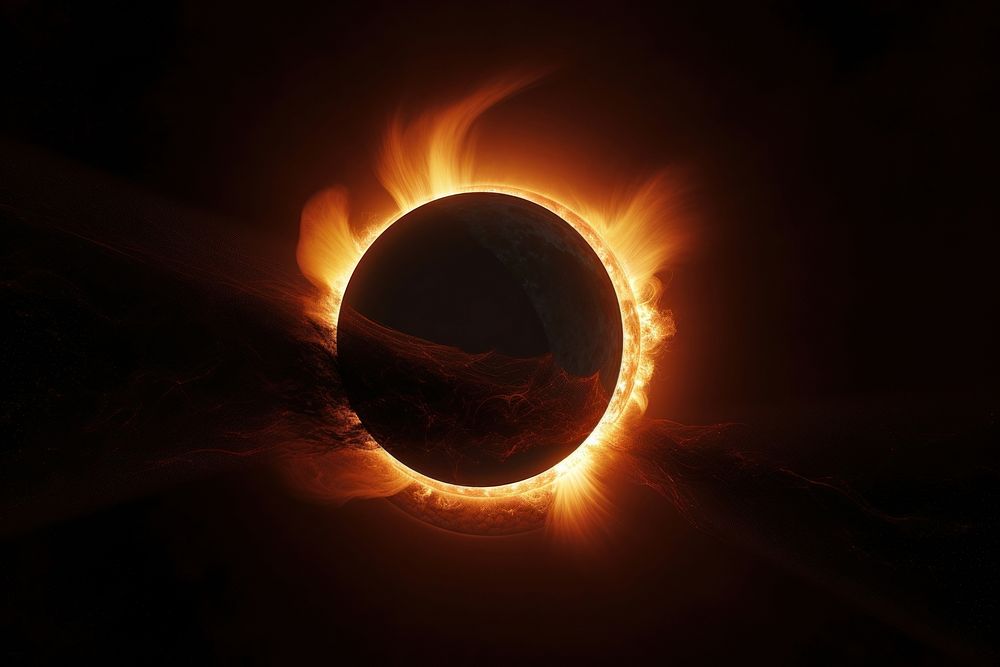 Solar eclipse as seen from the surface of a planet moon astronomy outdoors.
