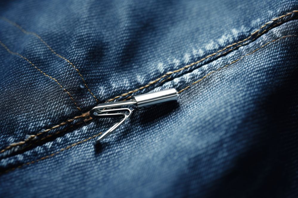 Silver safety pin denim clothing apparel.