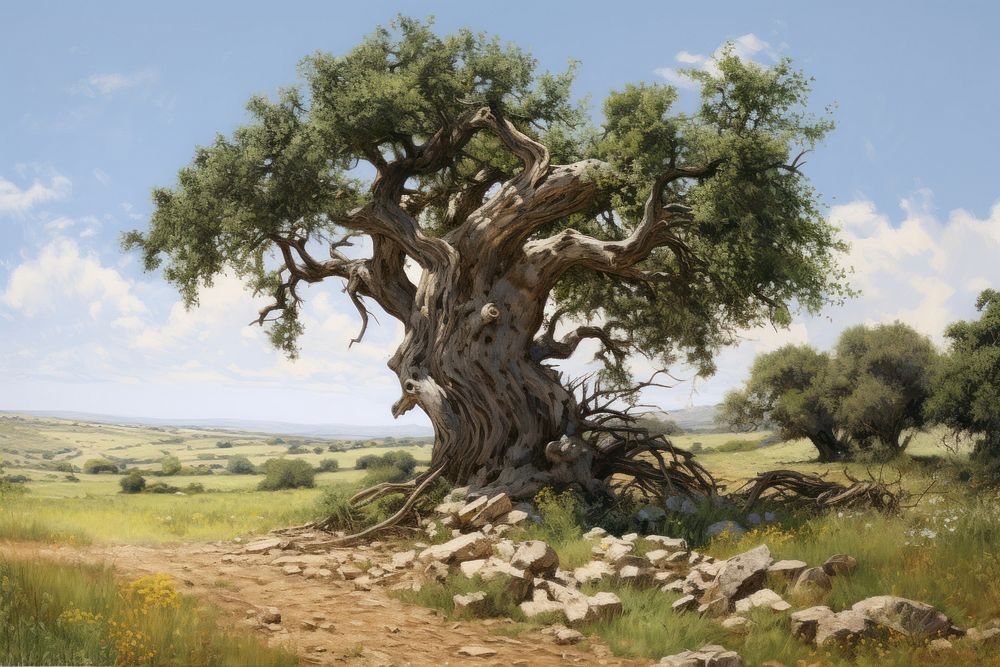 Ancient olive tree vegetation landscape outdoors.