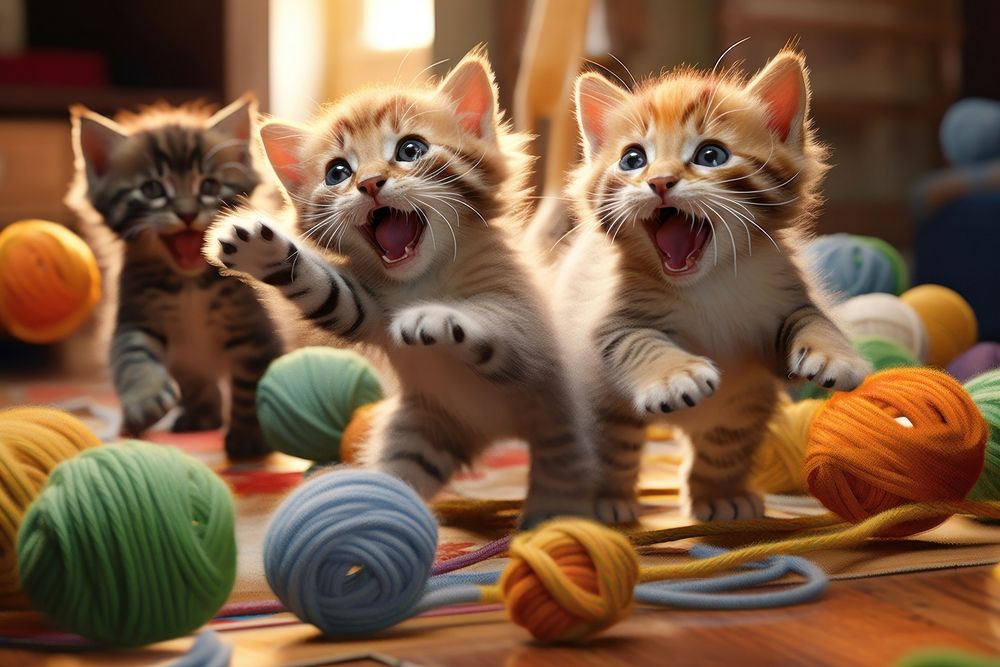 Playful group of kittens ball basketball animal.