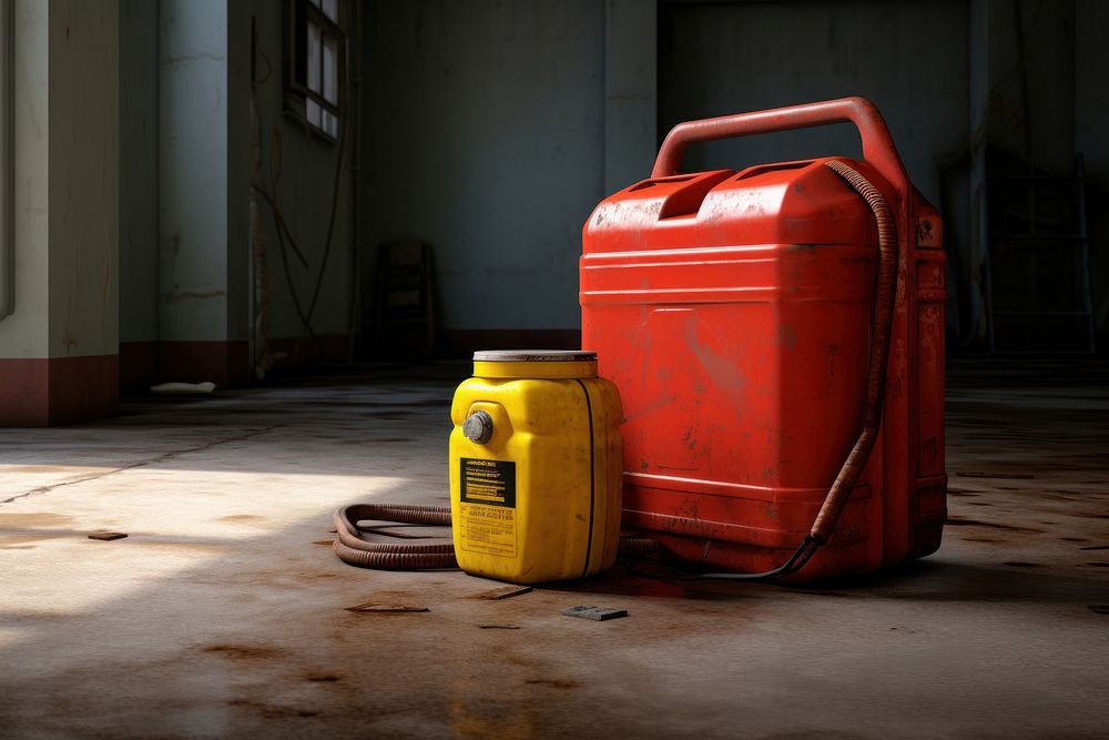 Red jerrycan with a yellow petrol label letterbox mailbox.