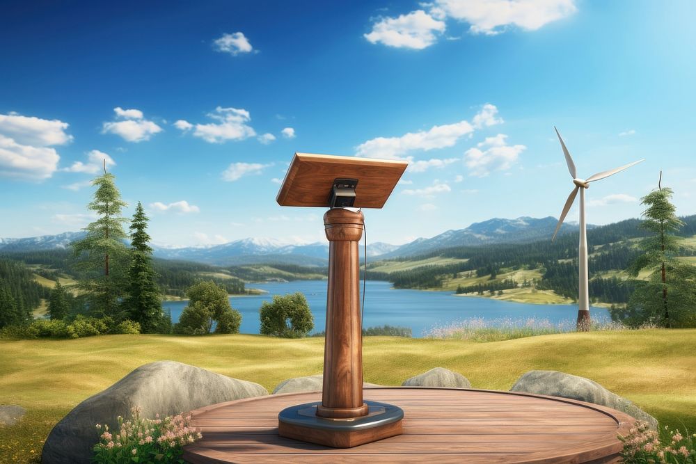 Wooden podium letterbox outdoors windmill.