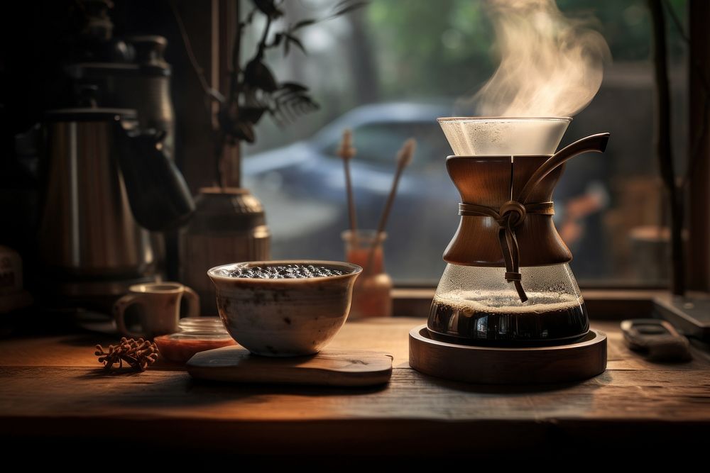 Traditional Japanese coffee brewing ceremony beverage cookware drink.