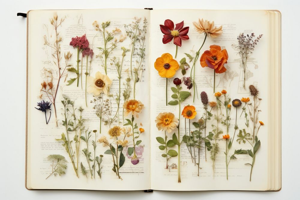 Vintage botanical notebook flower page publication.